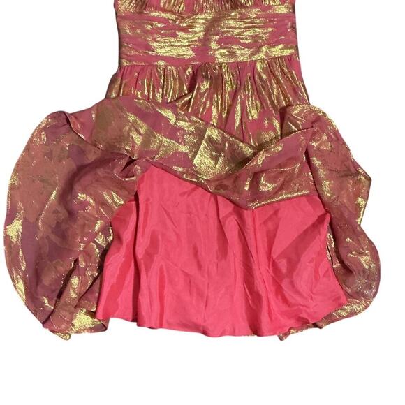 Aidan Mattox Silk Metallic Halter Cocktail Dress Pink Gold Size 6 - Picture 6 of 11